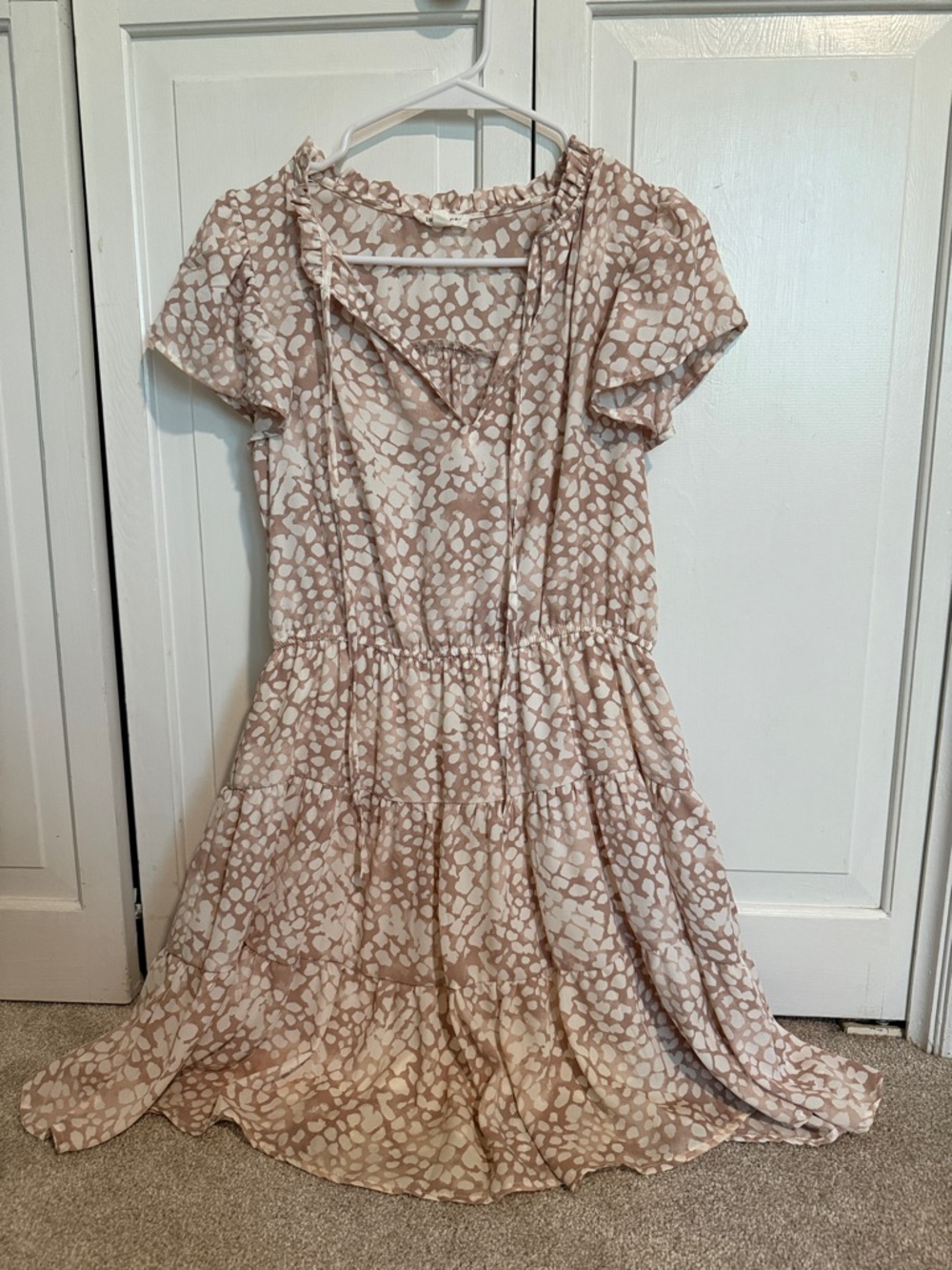 Blu Pepper Cream and Taupe Printed Tiered Mini Dress